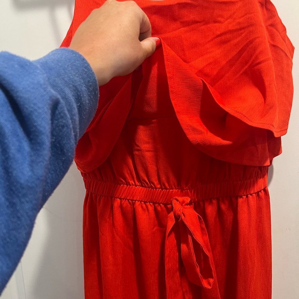 Coral/red below knee romper